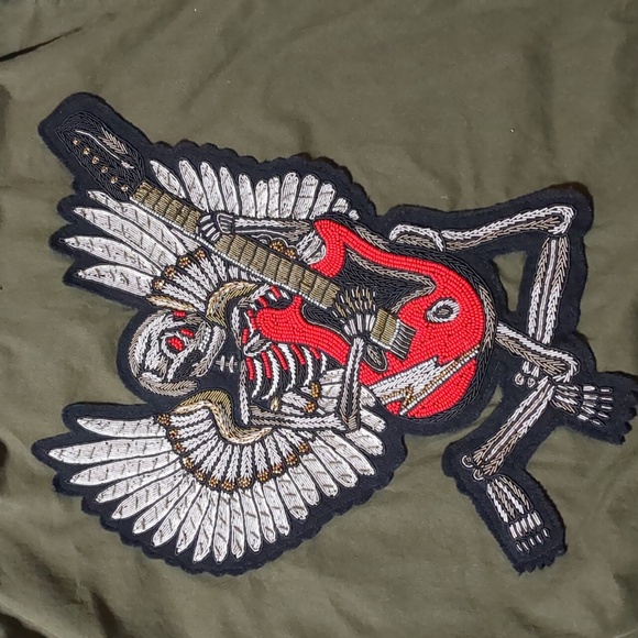 Zadig & Voltaire Kayak Bis jacket Military Green Skull Guitar Patch Women Sz M - Picture 11 of 12